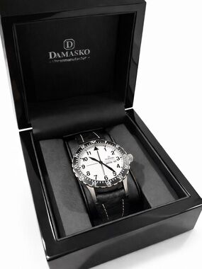 Damasko White Dial Pilot Watch in Black Leather